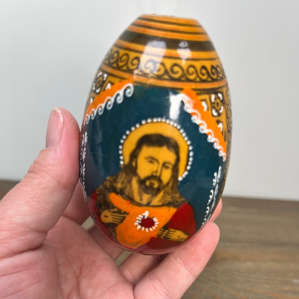 Vintage Hand Painted Wooden Egg Russian Orthodox Religious Art Passion Egg 3.5” - Picture 13 of 16